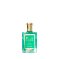A green glass bottle of Floris London Rose Geranium - Bath Essence with a gold cap and green label, shown on a white background.