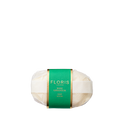 Floris London Rose Geranium - Luxury Soap: a gentle, vegetable-based oval white bar wrapped in clear paper with a green label.