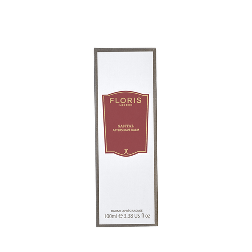 Floris London Santal Aftershave Balm, 100ml—alcohol-free with a red and white label, ideal for hydrating your skin after shaving.