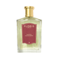 A clear glass bottle of Floris London Santal - Eau de Toilette features a gold cap, red label, and reveals its distinctive woody amber scent.