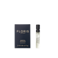 A Floris London Santal Intense - Eau de Parfum sample vial is shown next to its black and gold box on a white background.