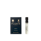 A 2ml sample vial of Floris London Sirena Eau de Parfum, a fresh floral scent with tropical notes, is displayed by its blue and gold box.