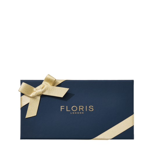 Floris London UK Soap Collection | For Him in a navy blue gift box with gold ribbon—an elegant gift for lovers of classic gentlemen’s fragrances.