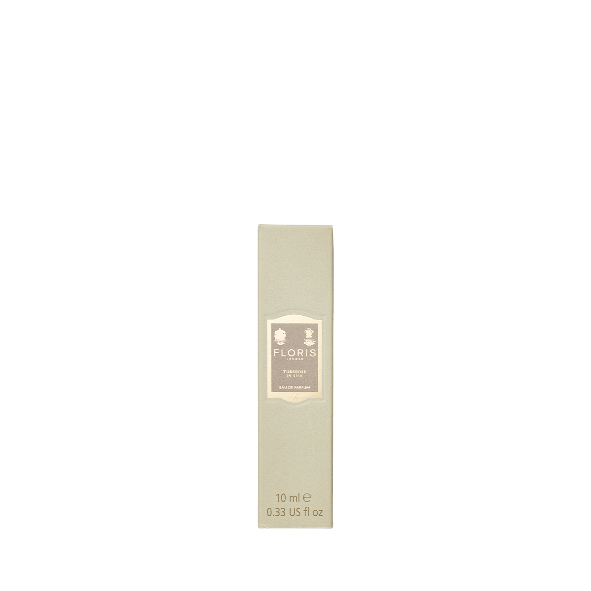 A 10 ml Floris London Tuberose in Silk Eau de Parfum box in beige stands upright against a plain white background.