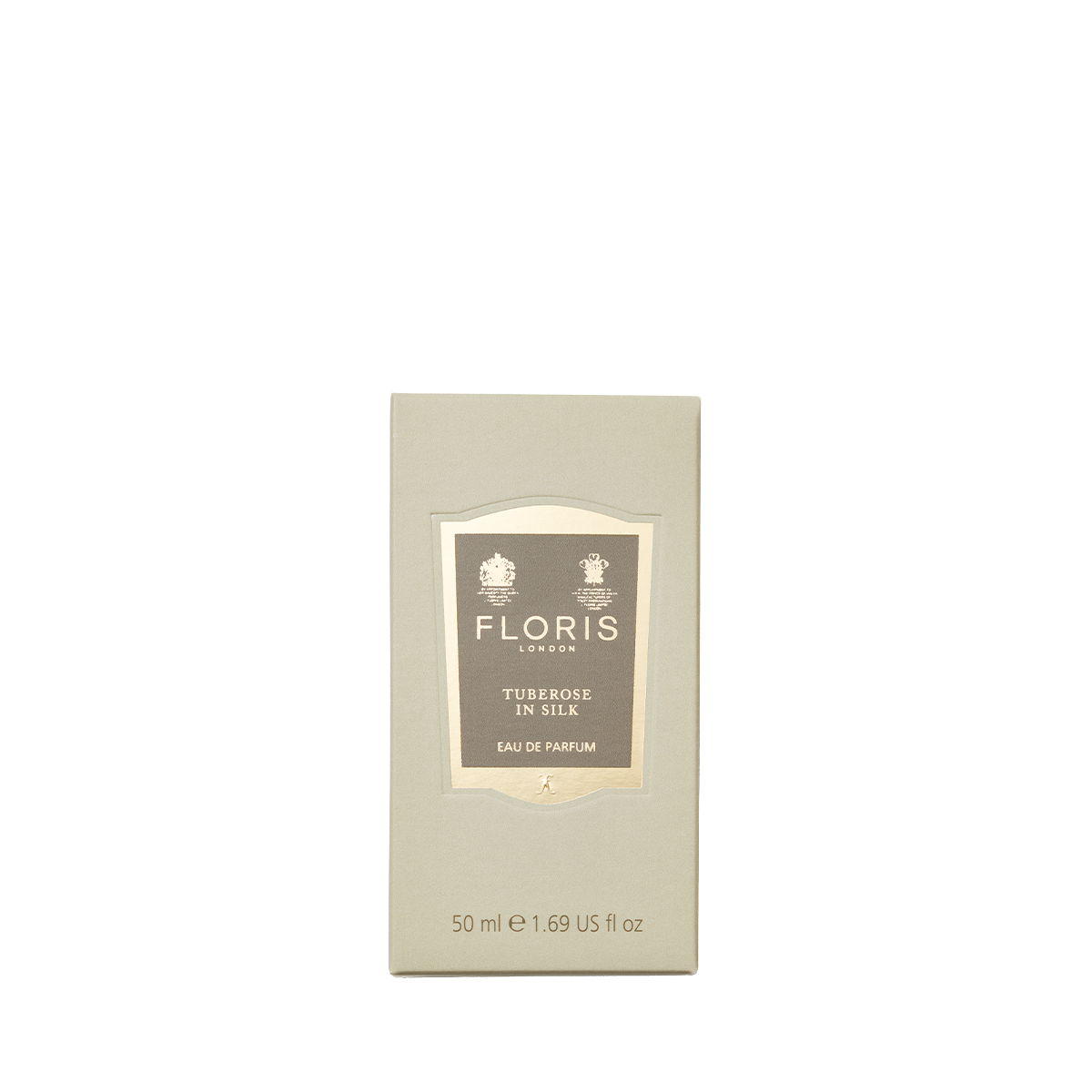A beige box of Floris London Tuberose in Silk - Eau de Parfum, 50ml, displayed upright against a plain white background.