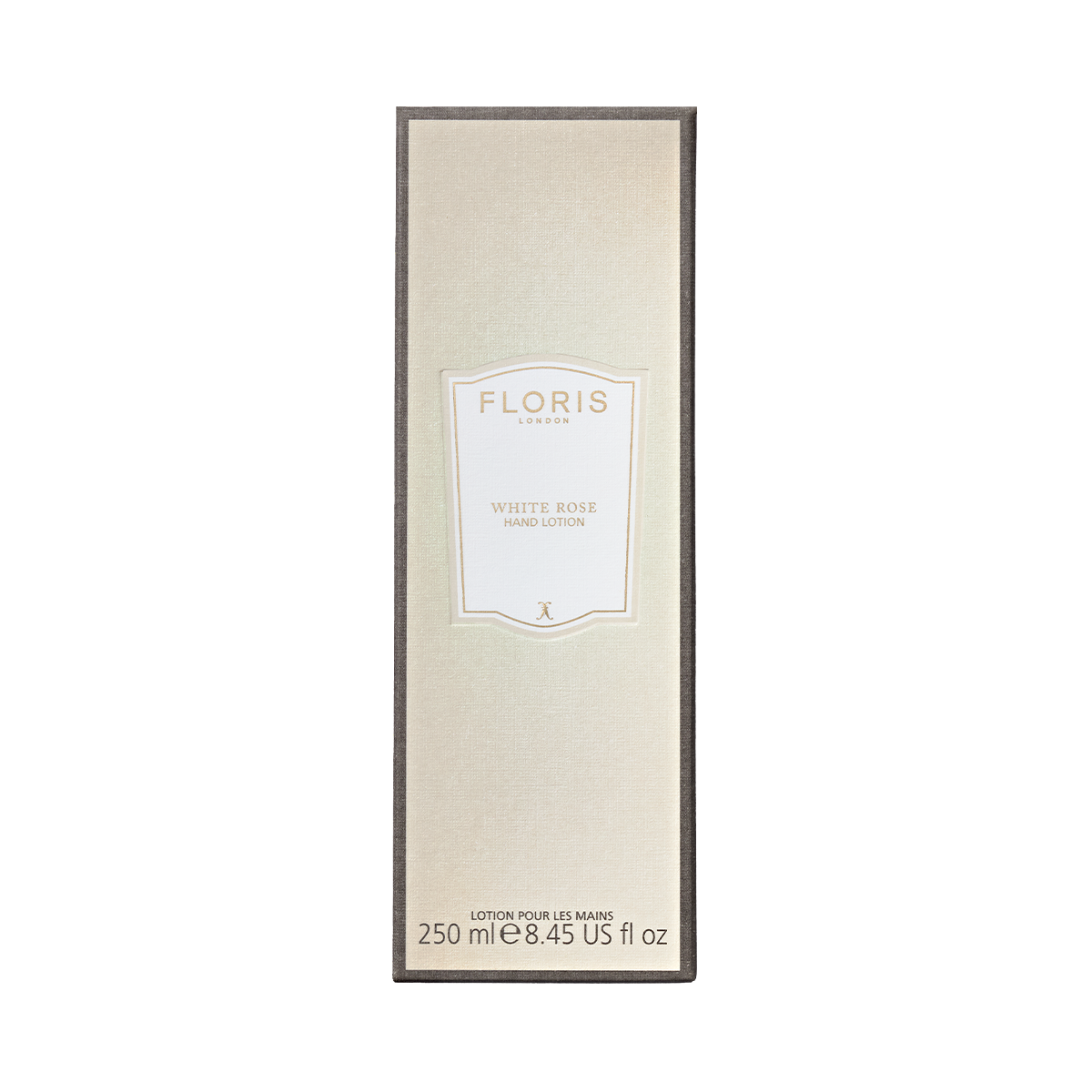 Floris London EU White Rose - Hand Lotion for dry skin, 250 ml, in a rectangular box with a minimalist cream and white design.
