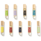 the 9 fragrances contained in the fragrance case from left to right: jermyn street, night scented jasmine, honey oud, neroli voyage, cefiro, a rose for, no.89, santal and mulberry fig.