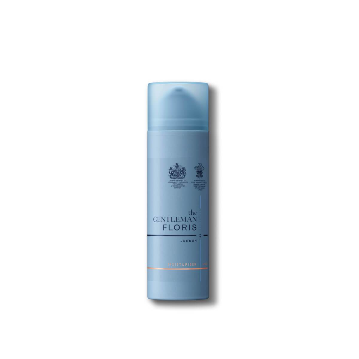 No. 89 Facial Moisturiser in a light blue stand up plastic pump bottle with a lid, with navy logo on the bottle. 