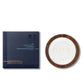 Navy blue textured square box with a light blue Floris label next to a No. 89 white Shaving Soap embossed with Floris logo in a round dark wooden bowl